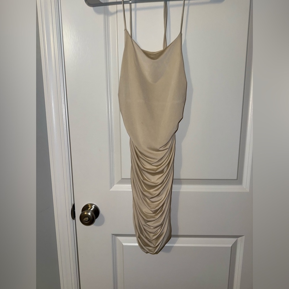 Ruched Cream Mini Dress